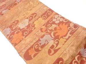 ヱ霞に花唐草模様織出し名古屋帯